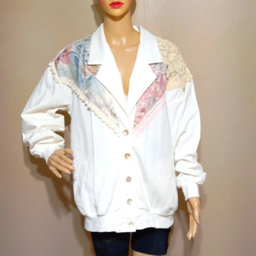 Pierre Lamonte vintage 80s unique embellished cotton jacket, sz L -XL